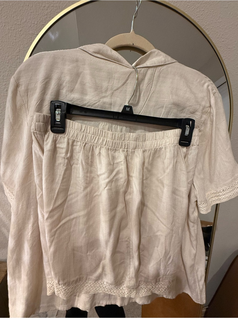 Japna Cream Short Sleeve Button Pajama Set with Lace Accents - Picture 4 of 9